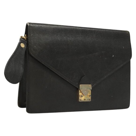 SAINT LAURENT Clutch Bag Leather Black Auth ar13422 - Picture 1 of 16